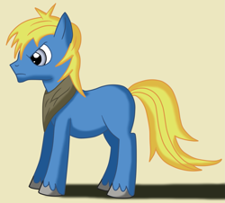 Size: 1547x1396 | Tagged: safe, artist:maleiva, imported from derpibooru, rio azul, earth pony, pony, my little pony 'n friends, angry, clothes, frown, g1, g1 to g4, g4, generation leap, male, my little pony, narrowed eyes, paint tool sai, remastered, scarf, shadow, simple background, solo, stallion, unshorn fetlocks, valentine's boyfriend, yellow background