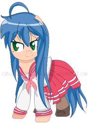 Size: 303x425 | Tagged: safe, artist:semperfelicem, imported from derpibooru, anime, cute, izumi konata, lucky star, ponified, watermark