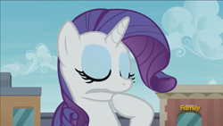 Size: 1280x720 | Tagged: safe, imported from derpibooru, screencap, rarity, the gift of the maud pie, animation error, discovery family logo, female, solo