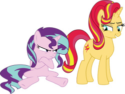 Size: 7230x5459 | Tagged: safe, artist:1992zepeda, imported from derpibooru, starlight glimmer, sunset shimmer, pony, unicorn, spoiler:s06, absurd resolution, alternate hairstyle, counterparts, mane swap, simple background, transparent background, twilight's counterparts, vector