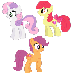 Size: 7600x7900 | Tagged: safe, artist:emera33, imported from derpibooru, apple bloom, scootaloo, sweetie belle, earth pony, pegasus, pony, unicorn, crusaders of the lost mark, absurd resolution, backwards cutie mark, cutie mark, cutie mark crusaders, female, folded wings, mare, older, raised hoof, simple background, tail bow, the cmc's cutie marks, transparent background, trio, wings