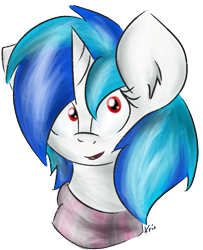 Size: 661x813 | Tagged: safe, artist:kristysk, imported from derpibooru, dj pon-3, vinyl scratch, bust, female, portrait, red eyes, solo, wrong eye color