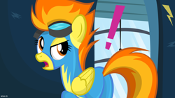 Size: 1920x1080 | Tagged: safe, artist:noah-x3, imported from derpibooru, spitfire, pegasus, pony, wonderbolts academy, butt, exclamation point, female, plot, show accurate, solo, wonderbolts, wonderbolts uniform