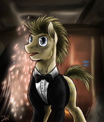 Size: 600x700 | Tagged: safe, artist:shimazun, imported from derpibooru, doctor whooves, time turner, earth pony, pony, bowtie, clothes, doctor who, male, ponified, solo, stallion, the doctor, tuxedo