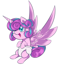 Size: 1024x1100 | Tagged: safe, artist:dusthiel, imported from derpibooru, princess flurry heart, alicorn, pony, the crystalling, baby, baby alicorn, baby flurry heart, baby pony, cute, diaper, diapered, diapered filly, female, happy baby, open mouth, simple background, sitting up, smiling, solo, spread wings, transparent background, white diaper, wings