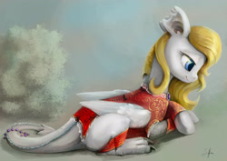 Size: 3508x2480 | Tagged: safe, artist:silfoe, imported from derpibooru, oc, oc only, oc:ardana, dracony, hybrid, clothes, prone, solo