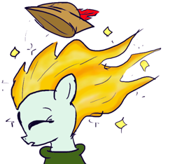 Size: 640x600 | Tagged: safe, artist:ficficponyfic, color edit, edit, imported from derpibooru, oc, oc only, oc:emerald jewel, colt quest, child, color, colored, dragon ball, dragon ball z, foal, hat, male, reaction image, super saiyan, transformation