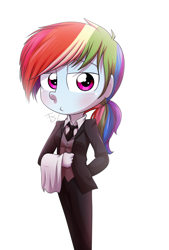 Size: 800x1184 | Tagged: safe, artist:fj-c, imported from derpibooru, rainbow dash, equestria girls, butler, clothes, female, solo, suit, three piece suit