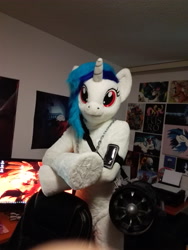 Size: 3120x4160 | Tagged: safe, artist:atalonthedeer, imported from derpibooru, dj pon-3, vinyl scratch, human, fursuit, irl, irl human, photo