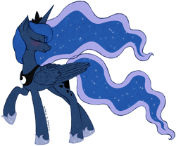 Size: 800x667 | Tagged: safe, artist:tinuleaf, imported from derpibooru, princess luna, blushing, eyes closed, female, raised hoof, simple background, solo