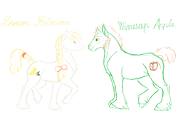 Size: 2048x1536 | Tagged: safe, artist:perle-de-suie, imported from derpibooru, oc, oc only, oc:lemon blossom, oc:winesap apple, applejack's parents