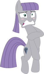 Size: 2171x3587 | Tagged: safe, artist:porygon2z, imported from derpibooru, maud pie, pony, bipedal, blushing, covering, covering crotch, embarrassed, embarrassed nude exposure, female, nudity, out of character, simple background, solo, transparent background, vector, we don't normally wear clothes, wrong cutie mark