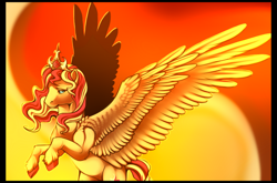 Size: 1000x659 | Tagged: safe, artist:inushiri, imported from derpibooru, sunset shimmer, alicorn, pony, alicornified, female, race swap, rearing, shimmercorn, solo, spread wings, unshorn fetlocks