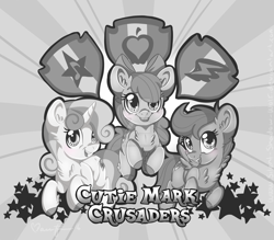 Size: 1600x1400 | Tagged: safe, artist:pvrii, artist:silent-shadow-wolf, imported from derpibooru, apple bloom, scootaloo, sweetie belle, cutie mark, cutie mark crusaders, monochrome, the cmc's cutie marks