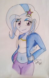 Size: 510x810 | Tagged: safe, artist:suicidemachine363, imported from derpibooru, trixie, equestria girls, belly button, female, midriff, solo, traditional art