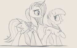 Size: 1280x794 | Tagged: safe, artist:ncmares, imported from derpibooru, coco pommel, sassy saddles, monochrome, sketch, wip