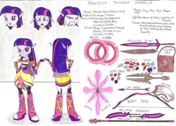 Size: 1024x735 | Tagged: safe, artist:metaldudepl666, imported from derpibooru, twilight sparkle, elf, equestria girls, amalur, armor, arrow, bludgeon, bow (weapon), bow and arrow, chakram, elf ears, fantasy class, female, humanized, kingdoms of amalur, knight, mace, magic, paladin, quiver, reference sheet, shield, solo, species swap, staff, traditional art, unicorns as elves, warrior, weapon
