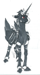 Size: 613x1136 | Tagged: safe, artist:sunny way, imported from derpibooru, oc, oc only, oc:timemaker, alicorn, horse, pony, alicorn oc, colored, feather, horn, male, marker drawing, rcf community, simple background, sketch, solo, stallion, traditional art, white background, wings