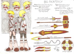 Size: 1024x745 | Tagged: safe, artist:metaldudepl666, imported from derpibooru, big macintosh, equestria girls, amalur, armor, fantasy class, hammer, humanized, kingdoms of amalur, knight, male, solo, sword, traditional art, war hammer, war paint, warrior, weapon