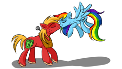 Size: 1024x576 | Tagged: safe, artist:mcwhale4, imported from derpibooru, big macintosh, rainbow dash, earth pony, pony, male, nuzzling, rainbowmac, shipping, snuggling, stallion, straight