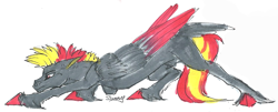 Size: 1131x456 | Tagged: safe, artist:sunny way, imported from derpibooru, oc, oc only, horse, pegasus, pony, colored, feather, male, nudity, rcf community, sheath, sheathed, sketch, solo, traditional art, wings