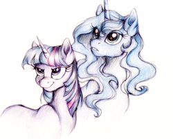 Size: 1006x808 | Tagged: safe, artist:buttersprinkle, imported from derpibooru, princess luna, twilight sparkle, traditional art