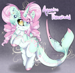 Size: 1600x1549 | Tagged: safe, artist:pvrii, artist:silent-shadow-wolf, imported from derpibooru, oc, oc only, oc:aquatic threshold, original species, shark pony, ear fluff, ear piercing, earring, gradient background, heterochromia, jewelry, piercing, solo