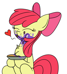 Size: 1024x1127 | Tagged: safe, artist:mr. rottson, imported from derpibooru, apple bloom, adorabloom, chest fluff, cute, eating, food, heart, messy, messy eating, pie, simple background, solo, transparent background