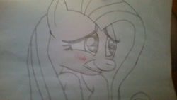 Size: 1280x720 | Tagged: safe, artist:dcdavid28, imported from derpibooru, fluttershy, pegasus, pony, blushing, female, mare, my little pony, solo, traditional art