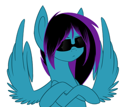 Size: 1024x888 | Tagged: safe, artist:despotshy, imported from derpibooru, oc, oc only, oc:despy, middle feather, middle finger, simple background, solo, sunglasses, swag, transparent background, wing hands, wings