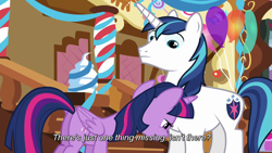 Size: 1280x720 | Tagged: safe, imported from derpibooru, screencap, shining armor, twilight sparkle, alicorn, pony, the one where pinkie pie knows, female, mare, out of context, subtitles, twilight sparkle (alicorn)