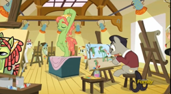 Size: 2513x1385 | Tagged: safe, imported from derpibooru, screencap, leonardo da brinci, peachy pitt, pop art (g4), saddler daily, tree hugger, pony, on your marks, acrylic paint (g4), bipedal, bust, discovery family logo, fine art parody, implied nudity, leonardo da vinci, modeling, pablo picasso, paint, paintbrush, painting, parody, portrait, pose, salvador dalí, the persistence of memory