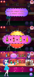 Size: 640x1440 | Tagged: safe, imported from derpibooru, screencap, rarity, twilight sparkle, equestria girls, alcohol, bartender, cocktail, flash game, food, game, wine