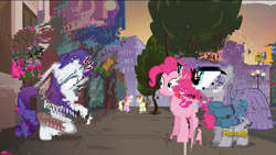 Size: 1920x1080 | Tagged: safe, imported from derpibooru, screencap, luckette, maud pie, pegasus olsen, peggy holstein, pinkie pie, rarity, the gift of the maud pie, discovery family logo, distorted, error, glitch