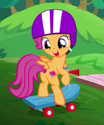 Size: 547x658 | Tagged: source needed, useless source url, safe, imported from derpibooru, screencap, scootaloo, on your marks, butt, cropped, cutie mark, female, helmet, plot, scooter, solo, the cmc's cutie marks