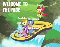 Size: 798x630 | Tagged: safe, edit, imported from derpibooru, screencap, amethyst star, apple bloom, blues, carrot top, golden harvest, linky, noteworthy, shoeshine, sparkler, on your marks, /mlp/, image macro, meme, metaphor, the ride never ends