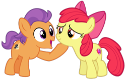 Size: 4700x3000 | Tagged: safe, artist:cheezedoodle96, imported from derpibooru, apple bloom, tender taps, pony, on your marks, .svg available, absurd resolution, cutie mark, female, filly, happy, hoof on chin, male, open mouth, shipping, simple background, straight, svg, tenderbloom, the cmc's cutie marks, transparent background, vector