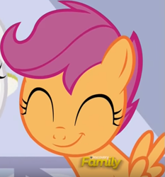 Size: 519x556 | Tagged: safe, imported from derpibooru, screencap, scootaloo, pegasus, pony, on your marks, cute, cutealoo, discovery family logo, eyes closed, female, filly, smiling, spread wings, wings