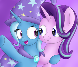 Size: 4477x3814 | Tagged: safe, artist:pucksterv, imported from derpibooru, starlight glimmer, trixie, pony, unicorn, no second prances, absurd resolution, female, hug, lesbian, mare, shipping, startrix