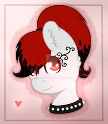 Size: 1024x1178 | Tagged: safe, artist:nyanxleb, imported from derpibooru, oc, oc only, earth pony, pony, bust, cheek fluff, choker, ear fluff, heart, portrait, smiling, solo, spiked choker, tattoo, watermark