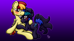 Size: 2560x1440 | Tagged: safe, artist:internetianer, imported from derpibooru, oc, oc only, oc:fef, oc:psyche, pony, cuddling, duo, female, male, shipping, snuggling, straight