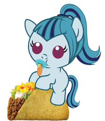 Size: 886x1017 | Tagged: safe, artist:red4567, imported from derpibooru, sonata dusk, pony, equestria girls, rainbow rocks, baby, baby pony, cute, equestria girls ponified, female, food, pacifier, ponies riding food, ponified, riding, solo, sonatabetes, sonataco, taco, taco tuesday, that girl sure loves tacos, that pony sure does love tacos, that siren sure does love tacos, weapons-grade cute