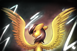 Size: 3000x2000 | Tagged: safe, artist:plnki, imported from derpibooru, daring do, female, large wings, looking back, solo, spread wings