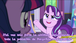 Size: 1365x767 | Tagged: safe, imported from derpibooru, screencap, starlight glimmer, twilight sparkle, alicorn, pony, no second prances, female, mare, spanish, subtitles, twilight sparkle (alicorn)