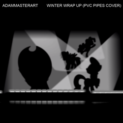 Size: 1000x1000 | Tagged: safe, artist:adammasterart, edit, edited screencap, imported from derpibooru, screencap, applejack, pinkie pie, rainbow dash, rarity, winter wrap up, album cover, pvc, pvc instrument, sillhouette, song cover, soundcloud, youtube link