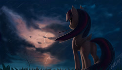 Size: 1944x1111 | Tagged: safe, artist:zigword, imported from derpibooru, twilight sparkle, alicorn, pony, female, lightning, mare, rain, scenery, solo, storm, twilight sparkle (alicorn)