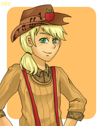 Size: 450x550 | Tagged: safe, artist:prk, imported from derpibooru, applejack, equestria girls, friendship through the ages, rainbow rocks, applejack (male), bishonen, clothes, country applejack, cute, equestria guys, humanized, male, pixiv, rule 63, solo