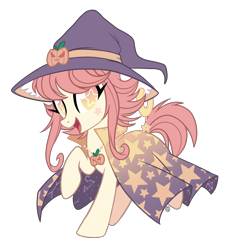 Size: 2314x2570 | Tagged: safe, artist:centchi, artist:hawthornss, imported from derpibooru, oc, oc only, oc:hallow, oc:hallow's eve, earth pony, original species, cape, clothes, collaboration, halloween, looking at you, simple background, solo, transparent background, wingding eyes, witchfae