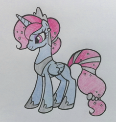 Size: 790x833 | Tagged: safe, artist:decprincess, imported from derpibooru, oc, oc only, alicorn, crystal pony, pony, alicorn oc, solo, traditional art