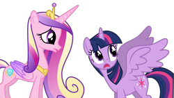 Size: 13387x7530 | Tagged: safe, artist:decprincess, imported from derpibooru, princess cadance, twilight sparkle, alicorn, pony, twilight's kingdom, .svg available, absurd resolution, duo, duo female, female, folded wings, mare, simple background, sisters-in-law, spread wings, transparent background, twilight sparkle (alicorn), vector, wings